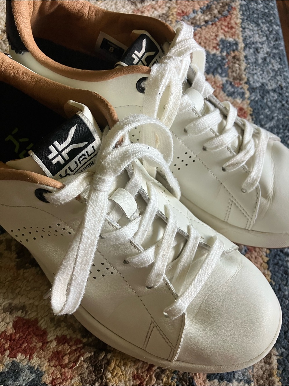 KURU Roam Classic Court White Sneakers with Tan Collar and Black Logo